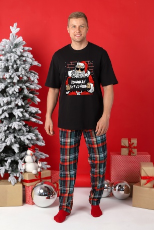 Пижама мужская новогодняя family look Традиция-2 черный