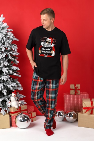 Пижама мужская новогодняя family look Традиция-2 черный