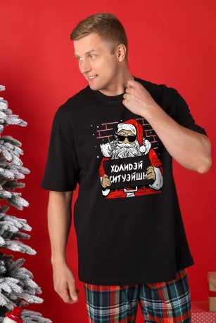 Пижама мужская новогодняя family look Традиция-2 черный