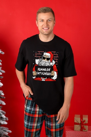 Пижама мужская новогодняя family look Традиция-2 черный