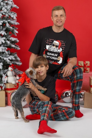 Пижама мужская новогодняя family look Традиция-2 черный