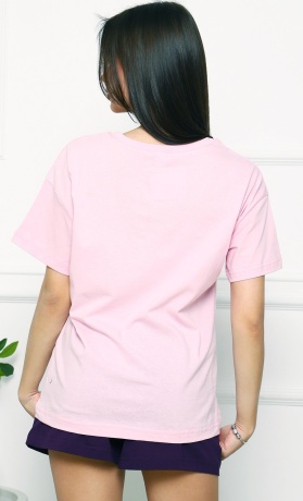 Комплект женский розовая футболка и темно-синие шорты