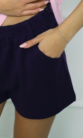 Комплект женский розовая футболка и темно-синие шорты