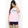 Комплект женский розовая футболка и темно-синие шорты