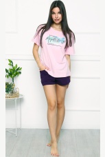 Комплект женский розовая футболка и темно-синие шорты