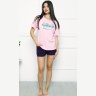 Комплект женский розовая футболка и темно-синие шорты