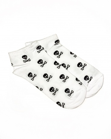 Носки укороченные женские с черепами, белые