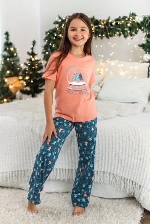 Пижама для девочки новогодняя Хлоя-1 персиковый