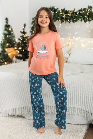 Пижама для девочки новогодняя Хлоя-1 персиковый