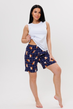 Женская пижама белая майка и синие шорты
