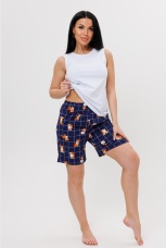Женская пижама белая майка и синие шорты