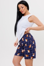 Женская пижама белая майка и синие шорты