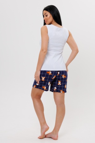 Женская пижама белая майка и синие шорты