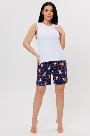 Женская пижама белая майка и синие шорты