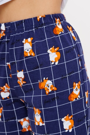 Женская пижама белая майка и синие шорты