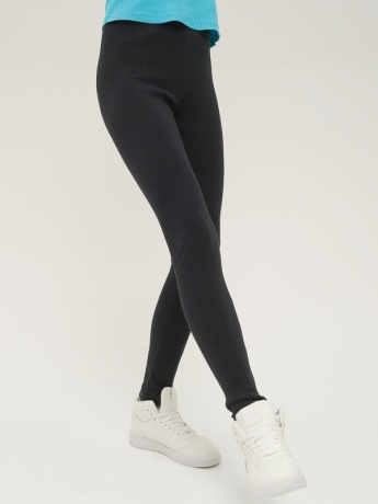 Легинсы для девочек, черные в рубчик