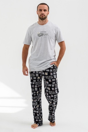 Мужская пижама Не буди медведя (серый)