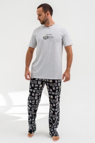 Мужская пижама Не буди медведя (серый)