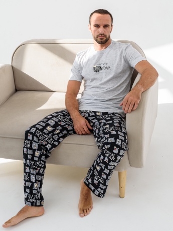 Мужская пижама Не буди медведя (серый)