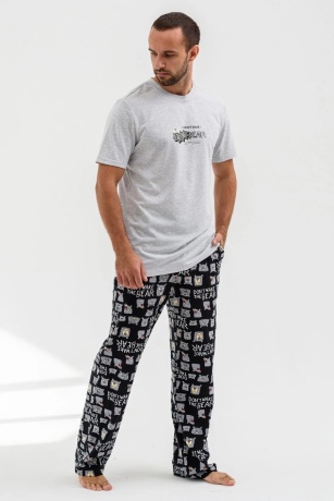 Мужская пижама Не буди медведя (серый)