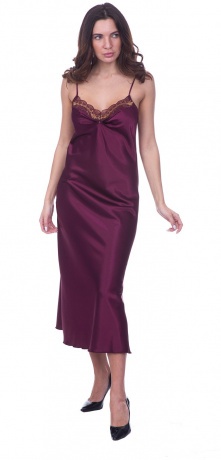 Сорочка женская бордовая из искусственного шелка, удлинненая