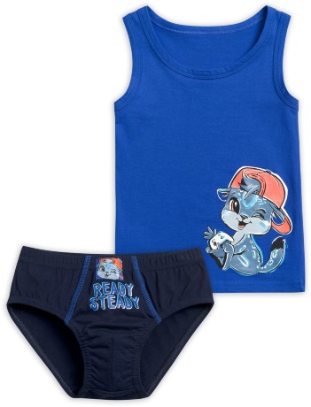 Комплект для мальчиков синий со зверьком в кепке