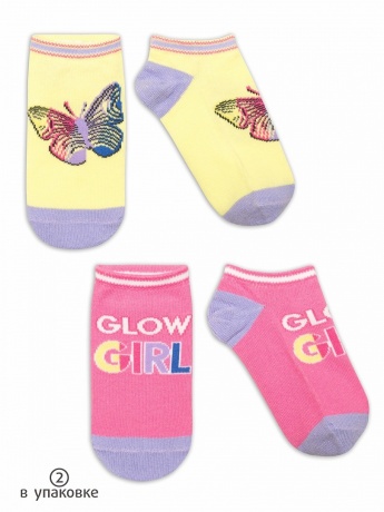 Носки для девочек ванильные/розовые с бабочкой (2 пары)