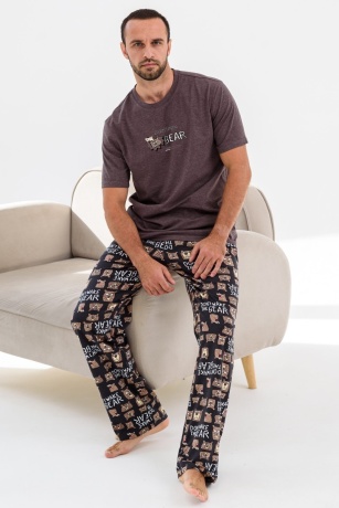 Мужская пижама Не буди медведя (коричневый)