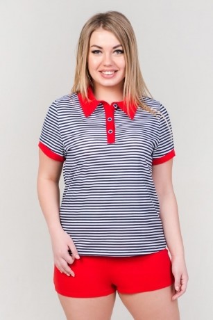 Костюм женский поло в полоску и красные шорты