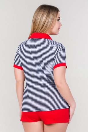 Костюм женский поло в полоску и красные шорты
