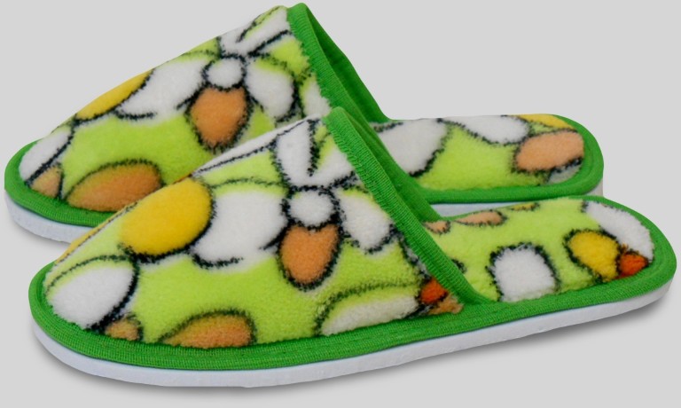 Детские тапочки велсофт с закрытым носом в цветочек