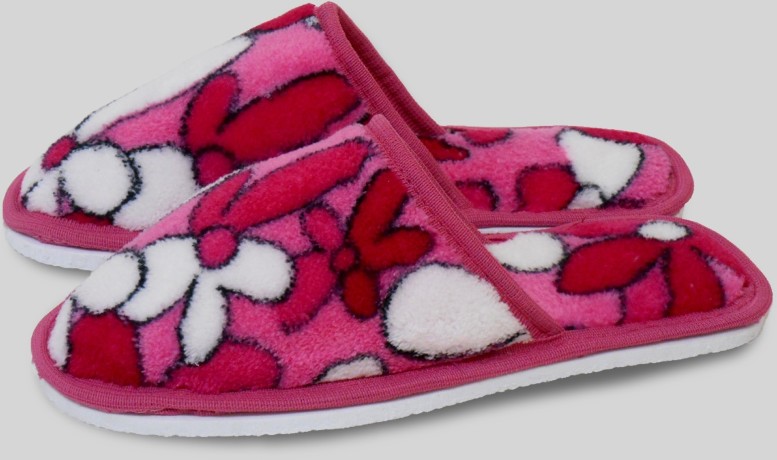 Детские тапочки велсофт с закрытым носом в цветочек