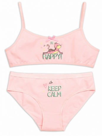 Комплект для девочек (топ+трусики) с кошечкой, пудра