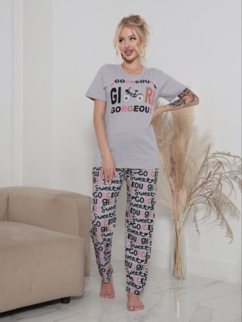 Женская пижама серая с надписями