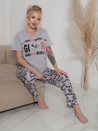 Женская пижама серая с надписями