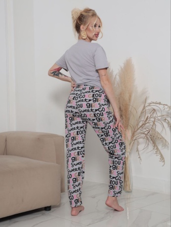 Женская пижама серая с надписями