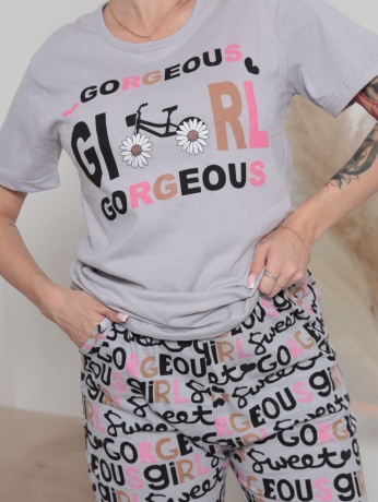 Женская пижама серая с надписями