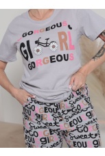 Женская пижама серая с надписями