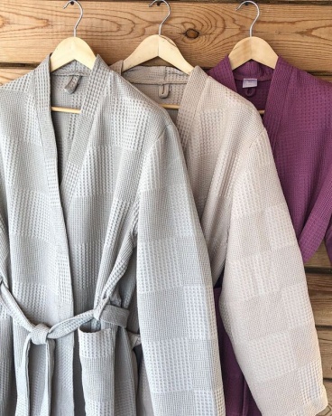 Вафельный халат бежевый (короткий)