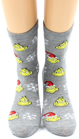 Женские носки Гринч со снежинками (х/б)