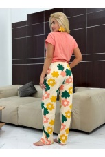 Женская пижама розово-желтая с цветами