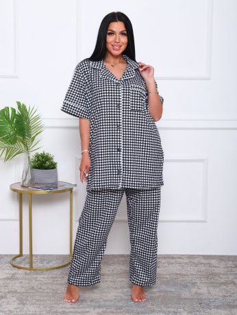 Женская пижама в клетку, большие размеры