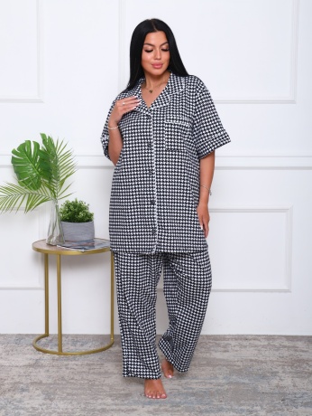 Женская пижама в клетку, большие размеры